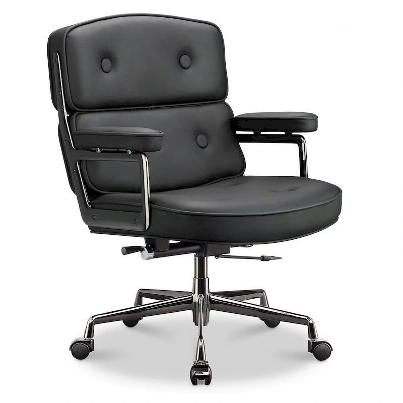 Height Adjustable Leather Ergonomic Office Chair with Lumbar Support