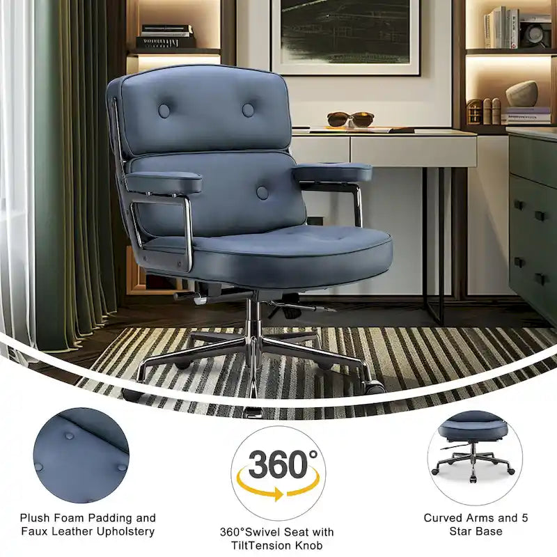 Height Adjustable Leather Ergonomic Office Chair with Lumbar Support