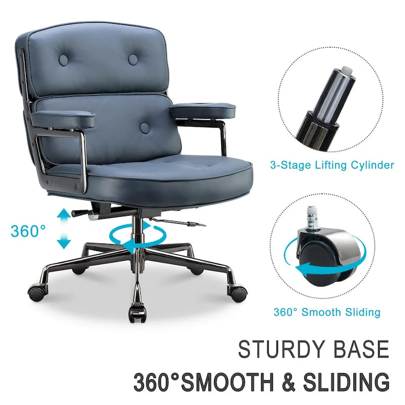 Height Adjustable Leather Ergonomic Office Chair with Lumbar Support