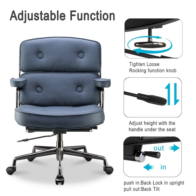 Height Adjustable Leather Ergonomic Office Chair with Lumbar Support