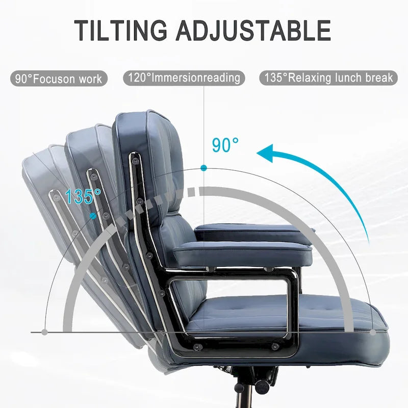 Height Adjustable Leather Ergonomic Office Chair with Lumbar Support