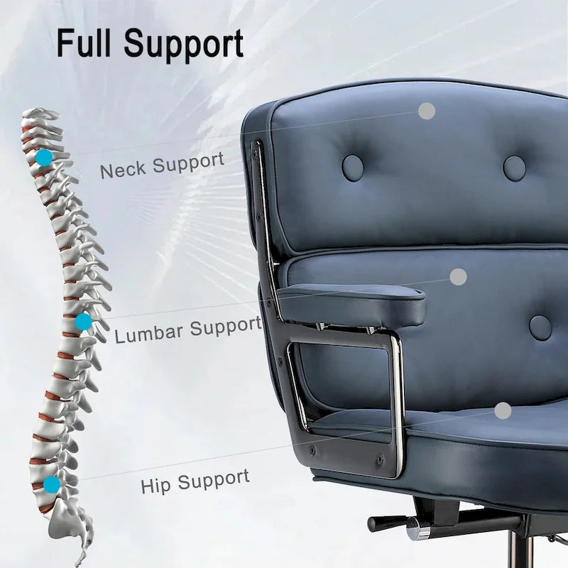 Height Adjustable Leather Ergonomic Office Chair with Lumbar Support