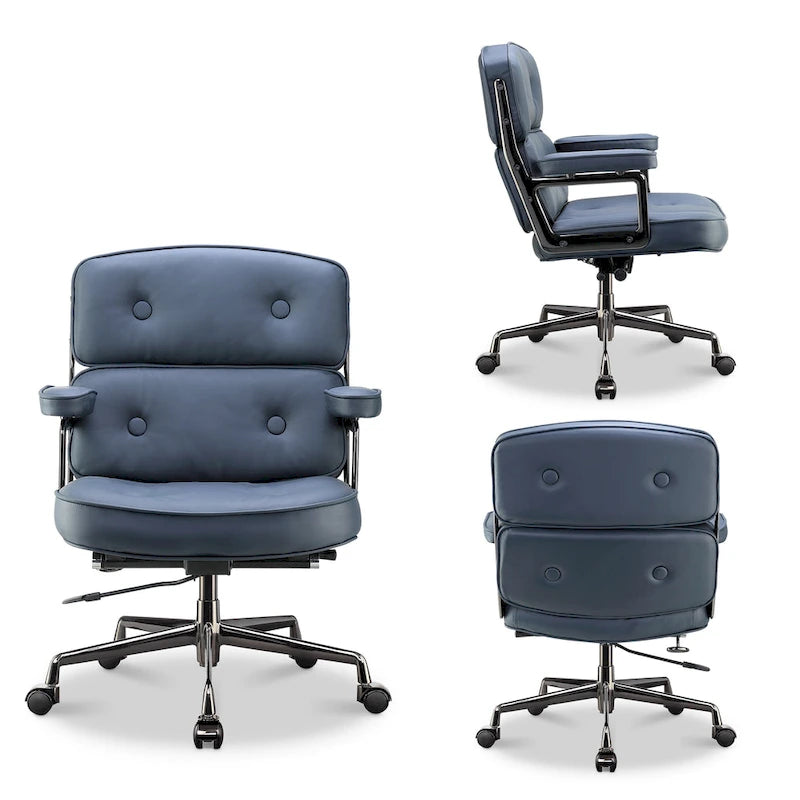 Height Adjustable Leather Ergonomic Office Chair with Lumbar Support