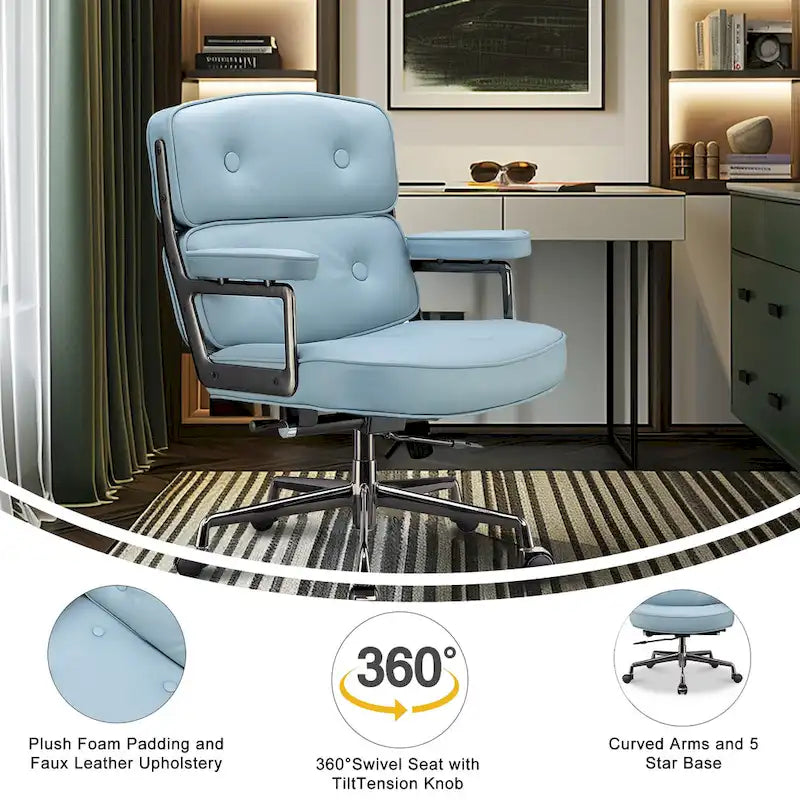 Height Adjustable Leather Ergonomic Office Chair with Lumbar Support