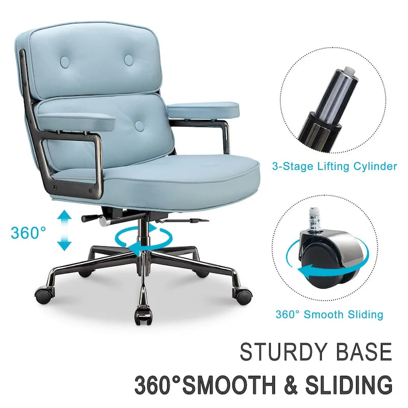 Height Adjustable Leather Ergonomic Office Chair with Lumbar Support