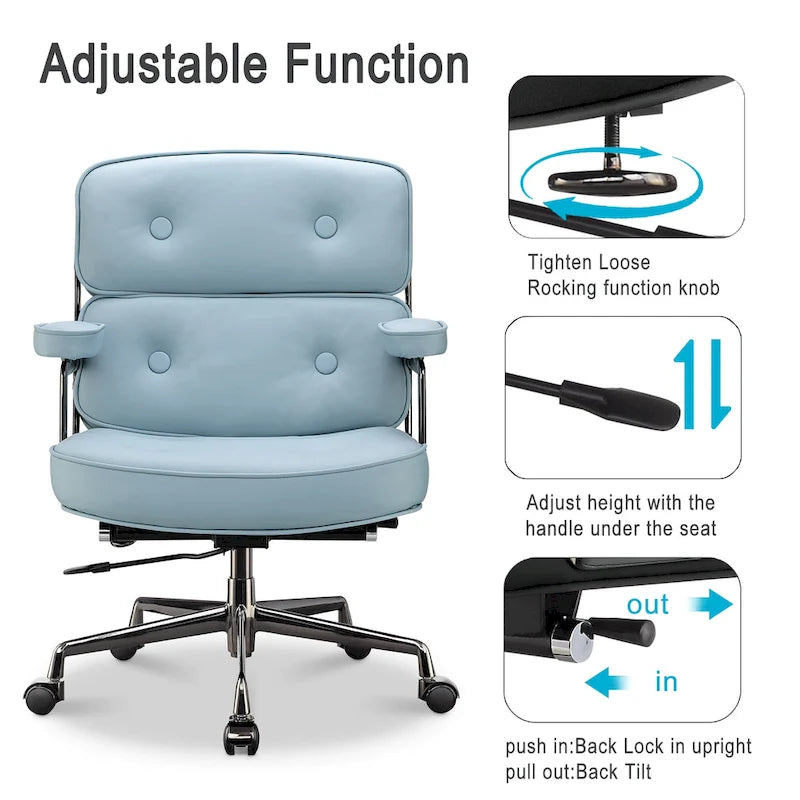 Height Adjustable Leather Ergonomic Office Chair with Lumbar Support