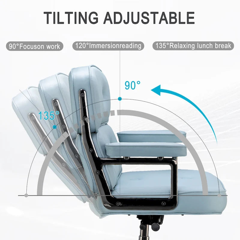 Height Adjustable Leather Ergonomic Office Chair with Lumbar Support