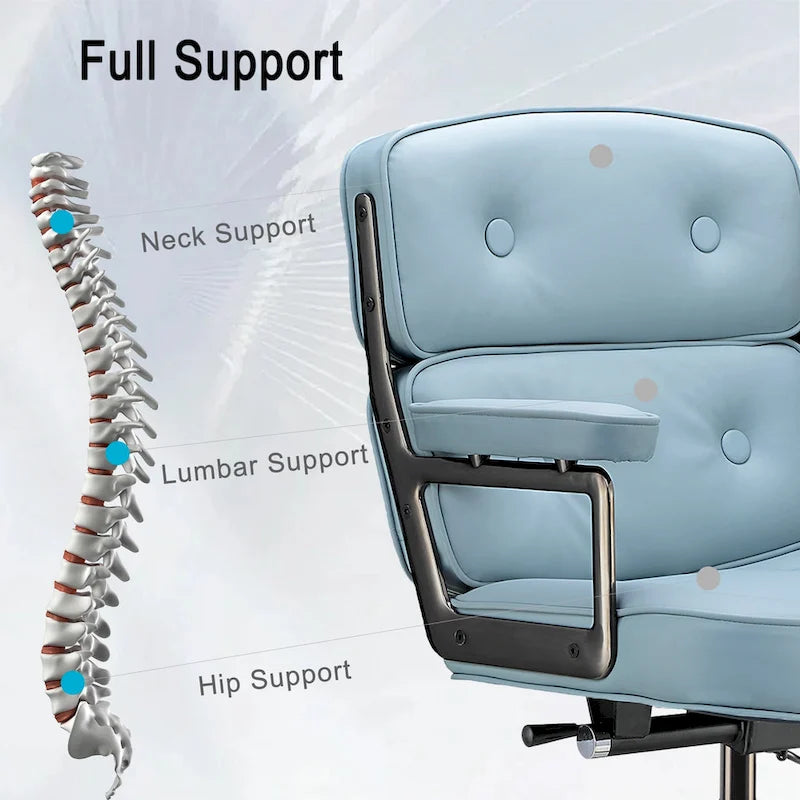 Height Adjustable Leather Ergonomic Office Chair with Lumbar Support