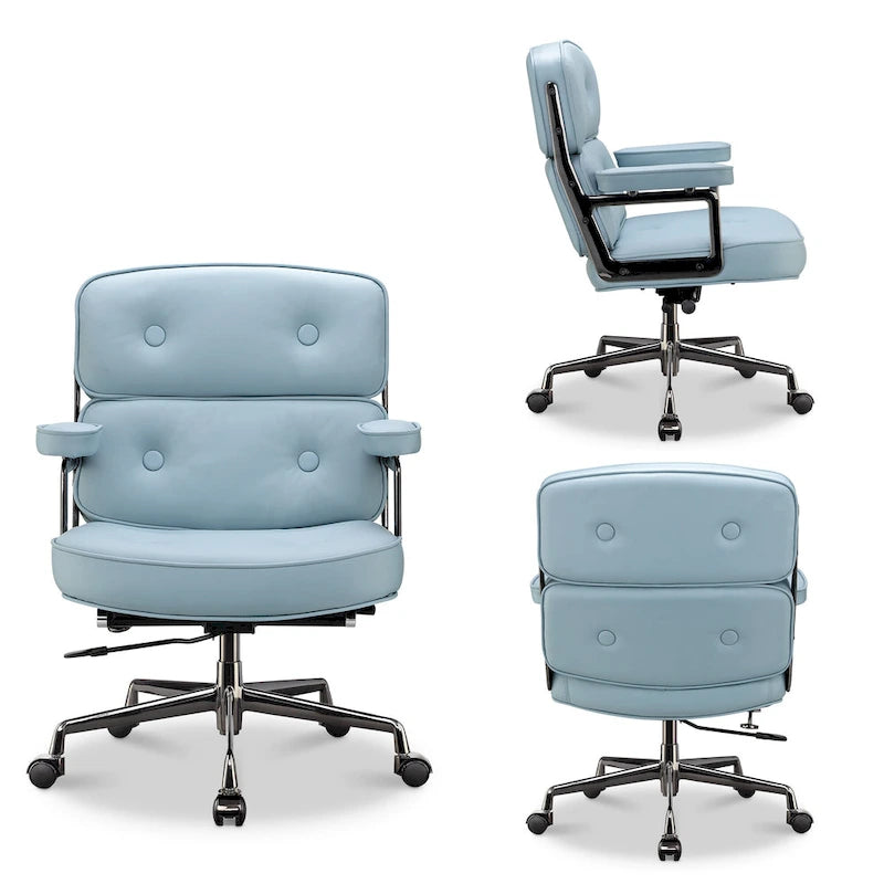 Height Adjustable Leather Ergonomic Office Chair with Lumbar Support