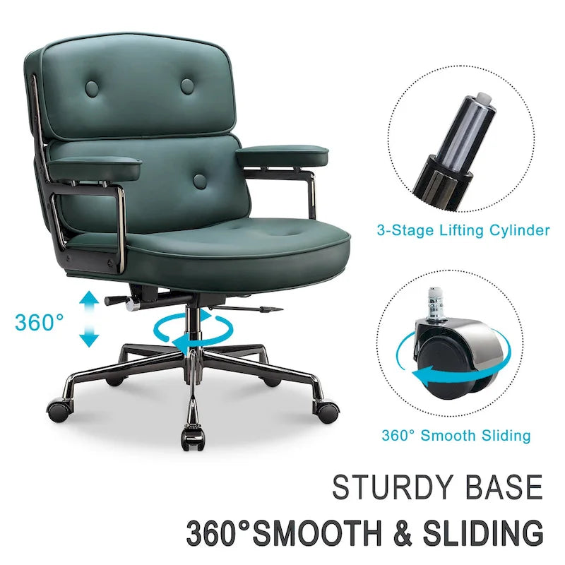 Height Adjustable Leather Ergonomic Office Chair with Lumbar Support