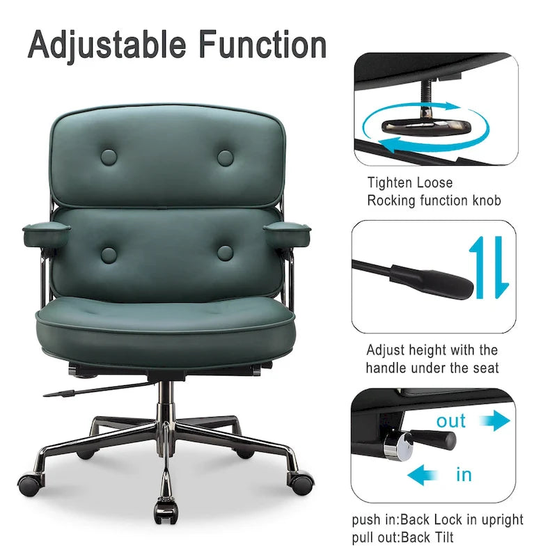 Height Adjustable Leather Ergonomic Office Chair with Lumbar Support