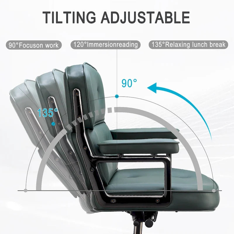 Height Adjustable Leather Ergonomic Office Chair with Lumbar Support