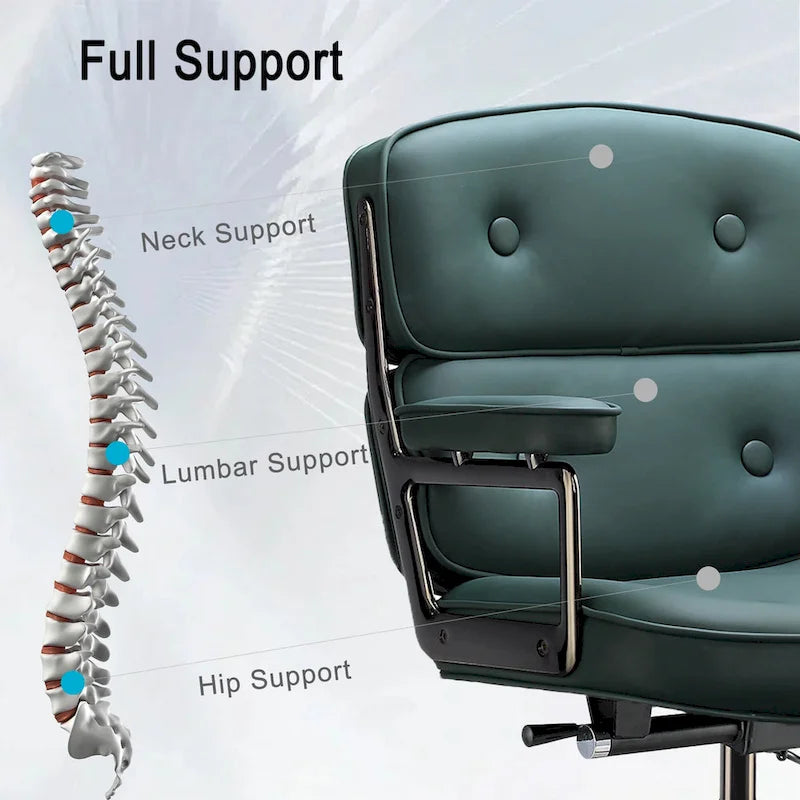 Height Adjustable Leather Ergonomic Office Chair with Lumbar Support