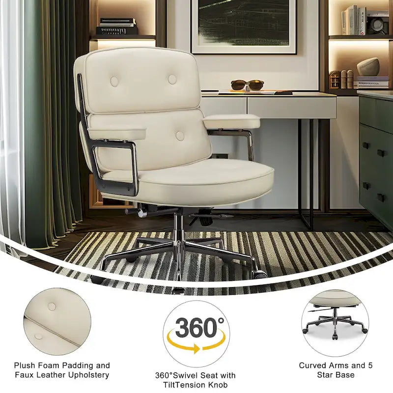 Height Adjustable Leather Ergonomic Office Chair with Lumbar Support