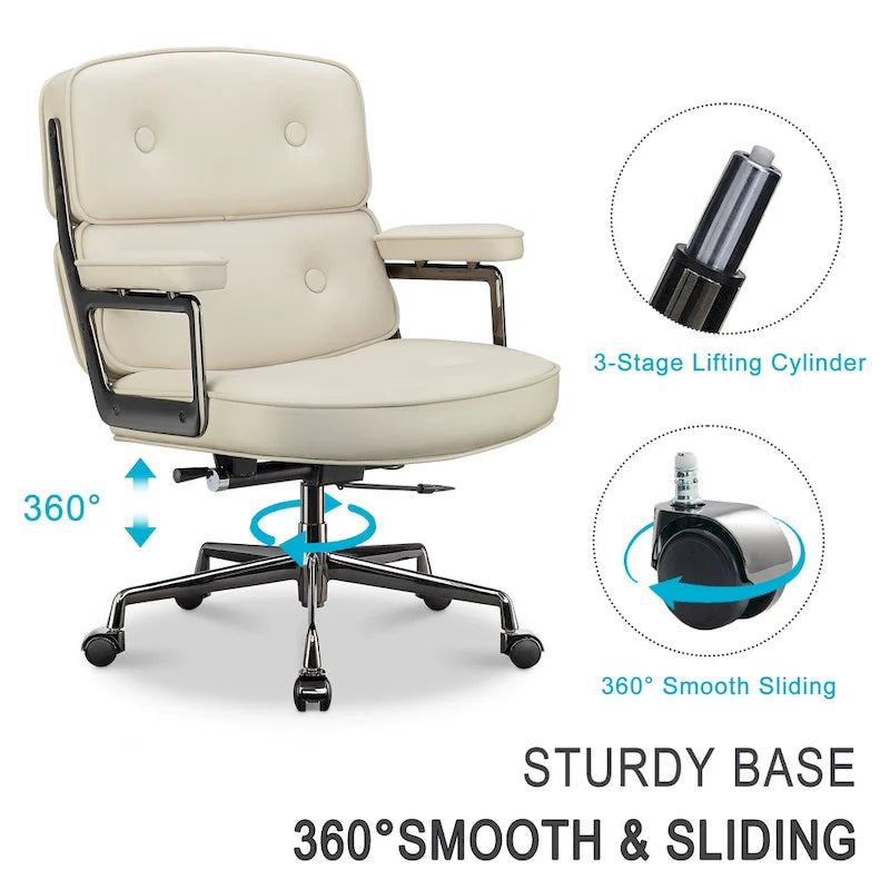 Height Adjustable Leather Ergonomic Office Chair with Lumbar Support