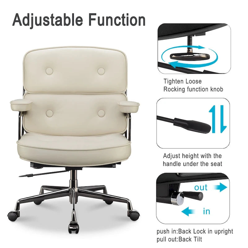 Height Adjustable Leather Ergonomic Office Chair with Lumbar Support