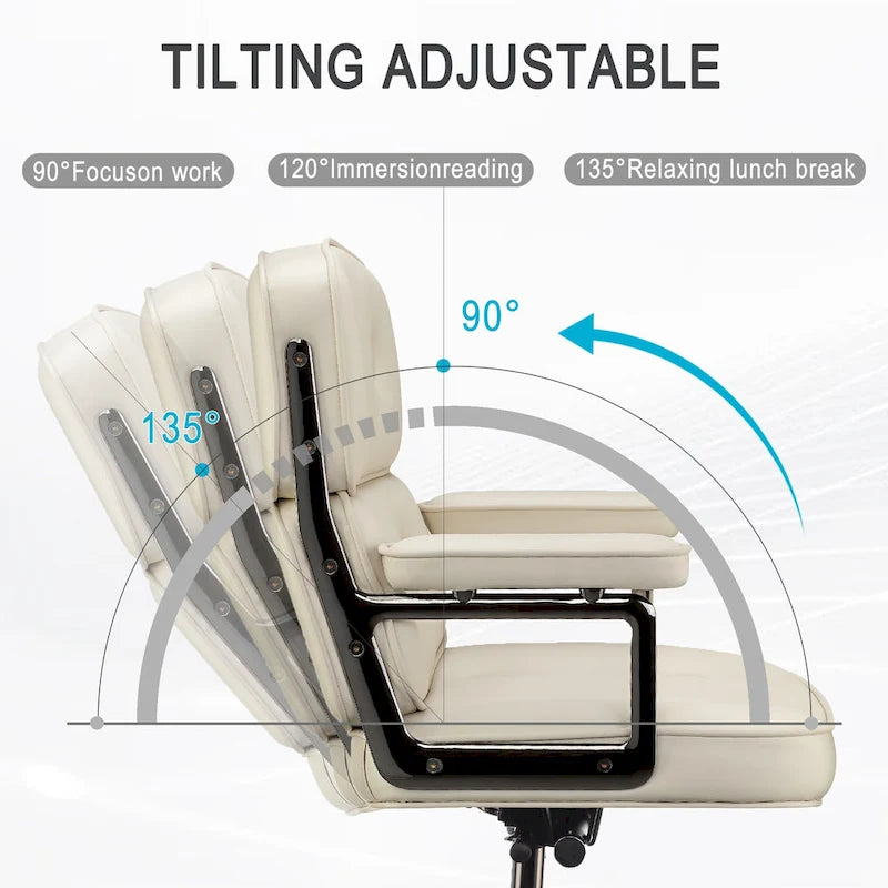 Height Adjustable Leather Ergonomic Office Chair with Lumbar Support