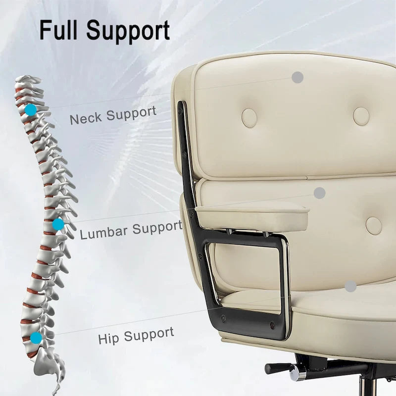 Height Adjustable Leather Ergonomic Office Chair with Lumbar Support