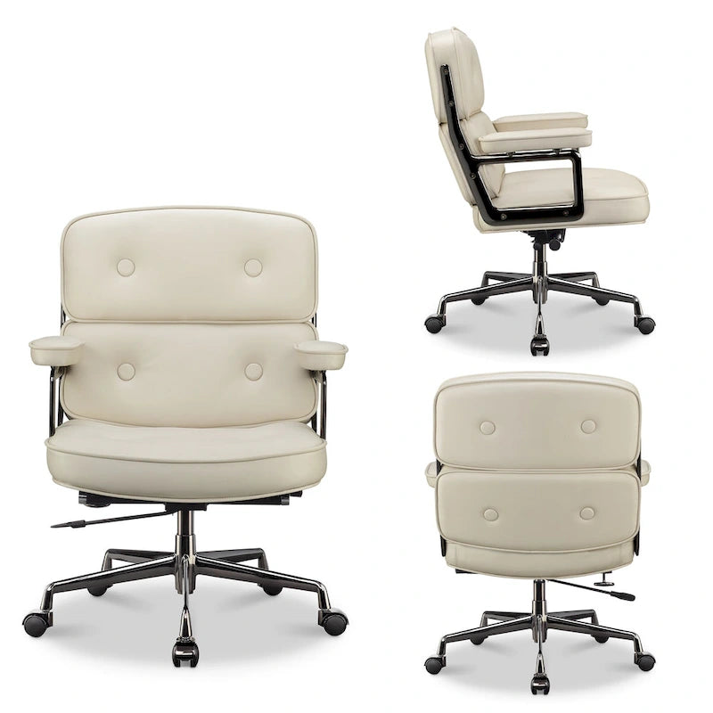 Height Adjustable Leather Ergonomic Office Chair with Lumbar Support