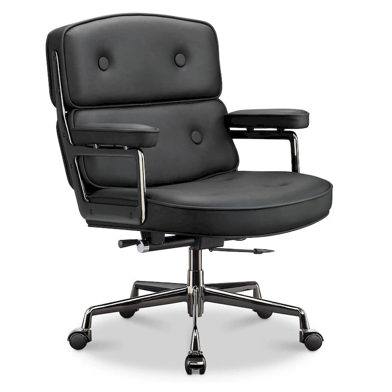 Height Adjustable Leather Ergonomic Office Chair with Lumbar Support