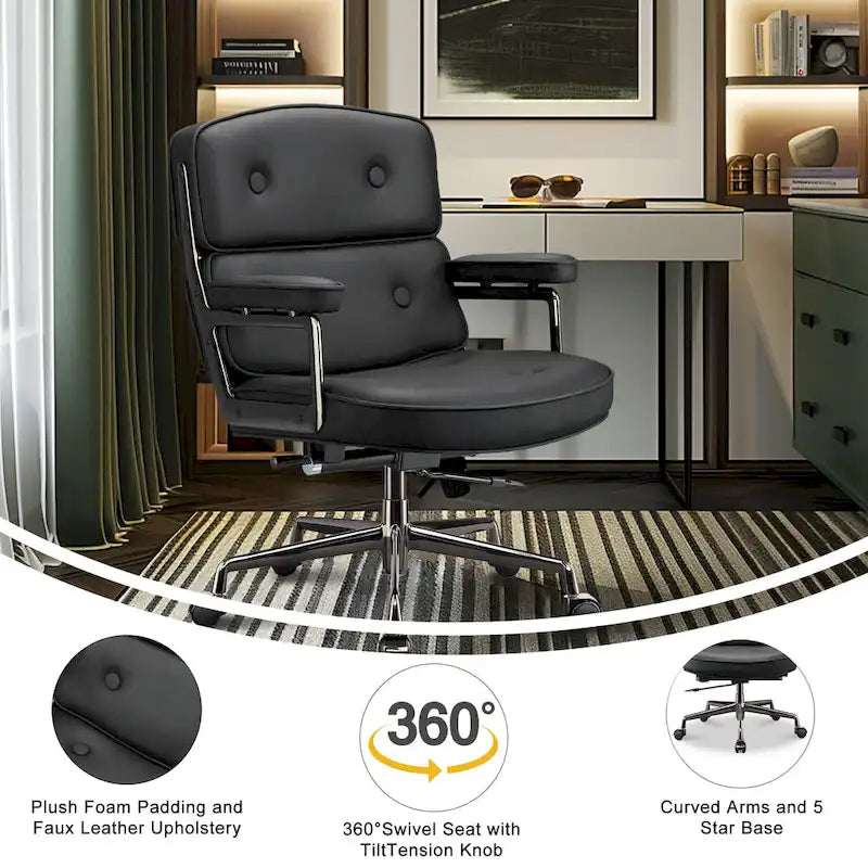 Height Adjustable Leather Ergonomic Office Chair with Lumbar Support