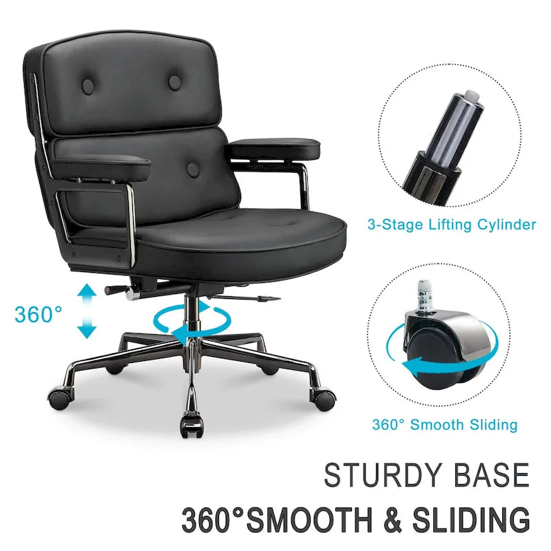 Height Adjustable Leather Ergonomic Office Chair with Lumbar Support