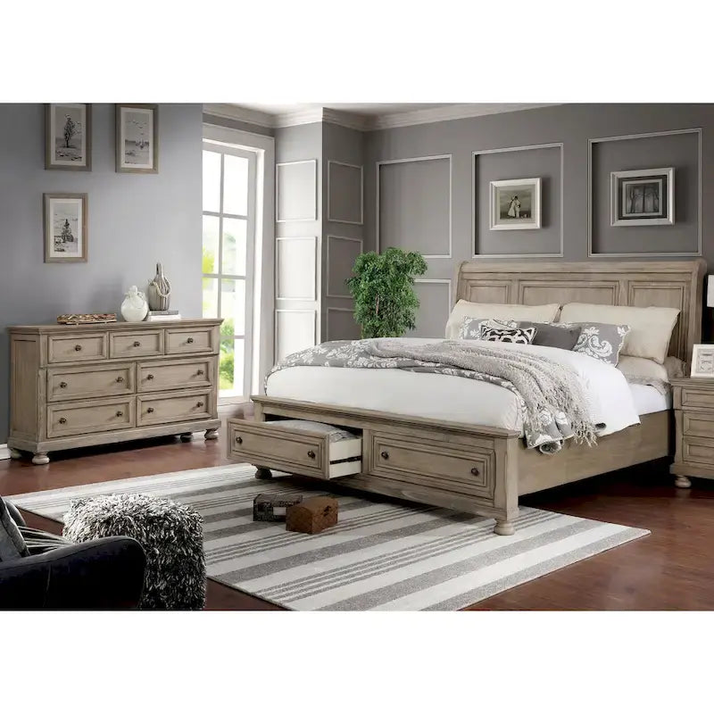 Set letto a slitta con contenitore e comò a 2 pezzi in legno grigio transizionale Nahkohe di Furniture of America