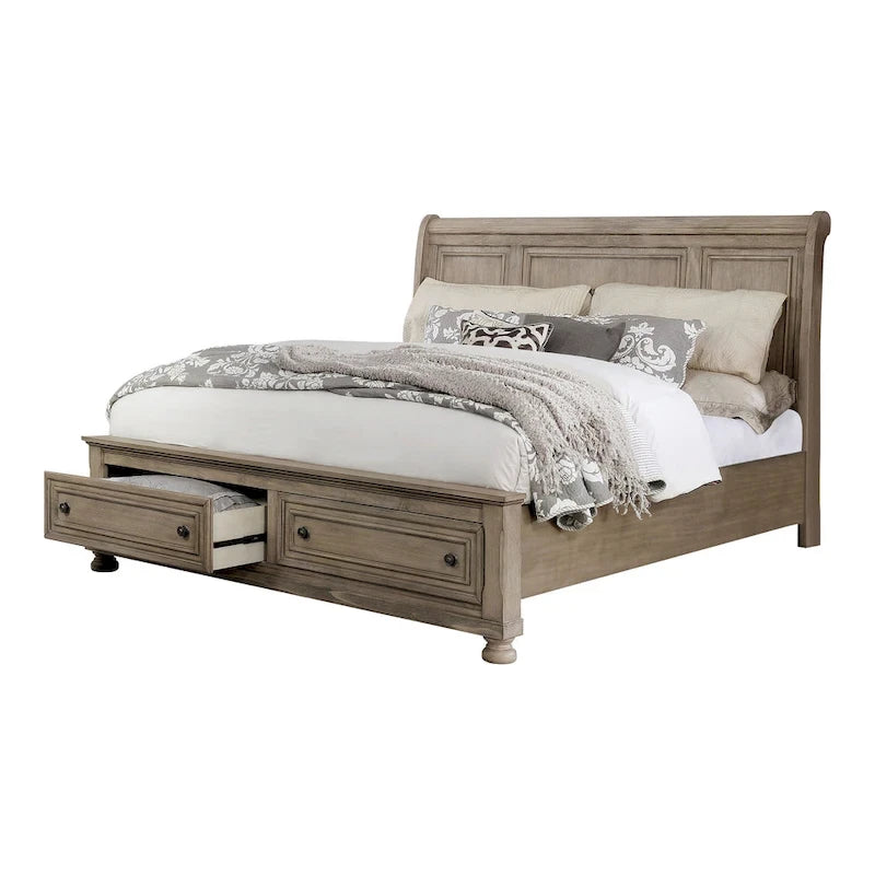 Set letto a slitta con contenitore e comò a 2 pezzi in legno grigio transizionale Nahkohe di Furniture of America