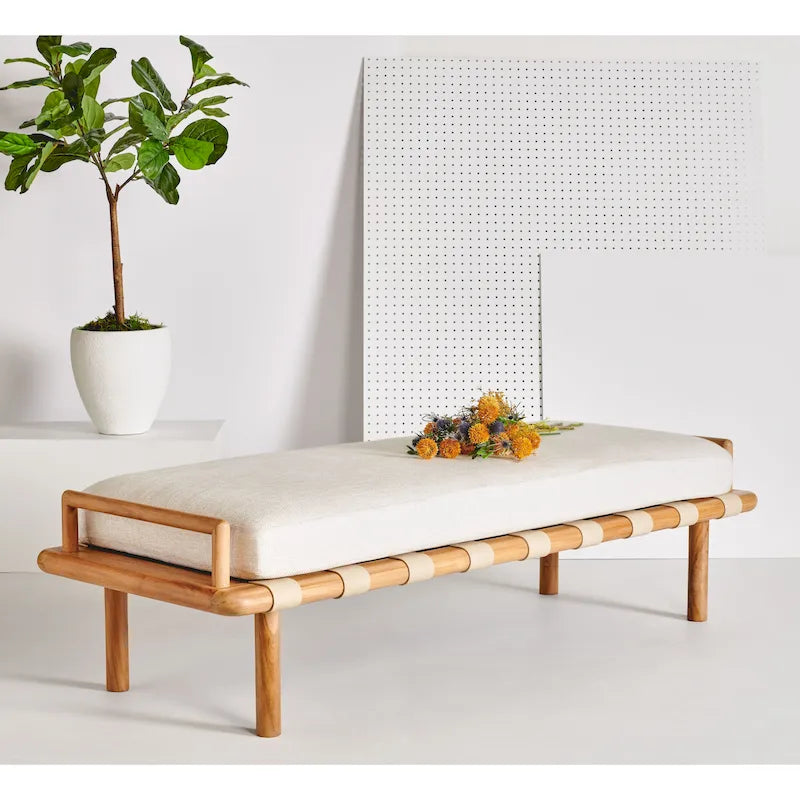 Panca imbottita in teak SAFAVIEH Couture Grizelda - 70 L x 26 P x 19 A - 70Lx26Px19A