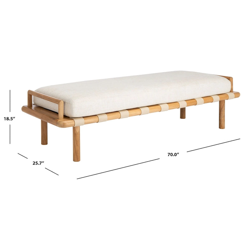Panca imbottita in teak SAFAVIEH Couture Grizelda - 70 L x 26 P x 19 A - 70Lx26Px19A