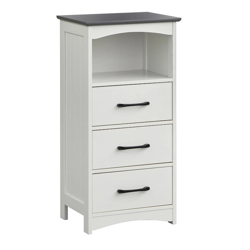 White/Charcoal Grey 3-Drawer Bathroom Cabinet with Open Shelf