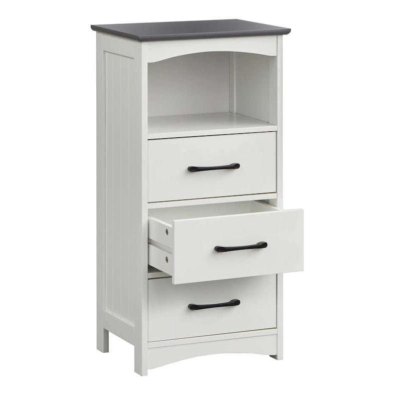 White/Charcoal Grey 3-Drawer Bathroom Cabinet with Open Shelf
