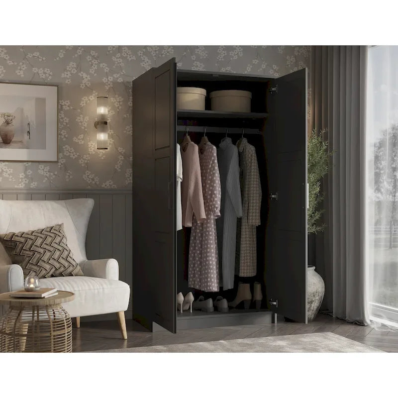 Palace Imports Armadio a 2 ante in 100% legno massello Urban con ante a specchio e in legno massello