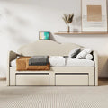 Beige Twin Upholstered Daybed with Cloud-Shaped Backrest, Trundle and Drawers