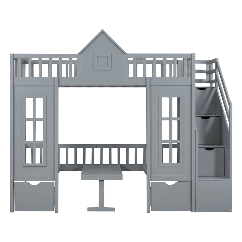 Gray Twin-Over-Twin Bunk Bed with Convertible Desk