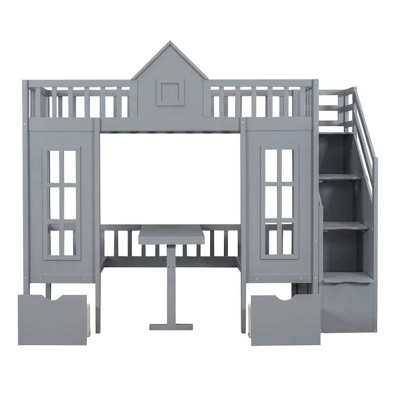 Gray Twin-Over-Twin Bunk Bed with Convertible Desk