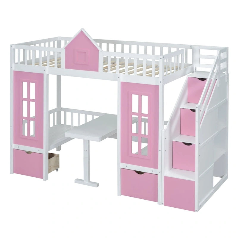 Gray Twin-Over-Twin Bunk Bed with Convertible Desk