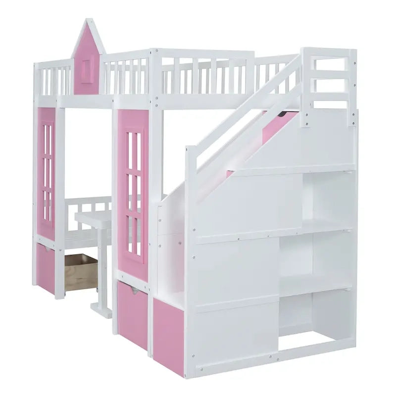 Gray Twin-Over-Twin Bunk Bed with Convertible Desk