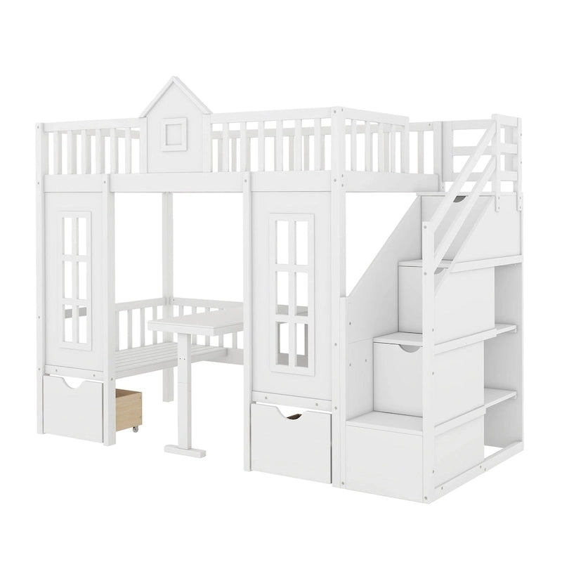 Gray Twin-Over-Twin Bunk Bed with Convertible Desk