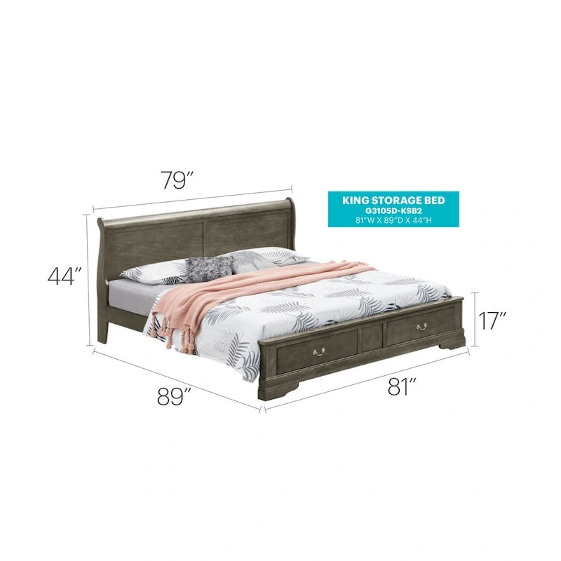 Letto Matrimoniale Contenitore in Legno con Pannello Luigi Filippo