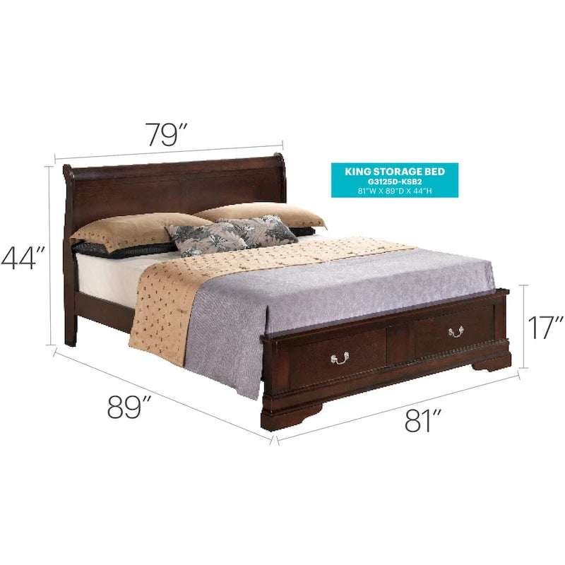 Letto Matrimoniale Contenitore in Legno con Pannello Luigi Filippo