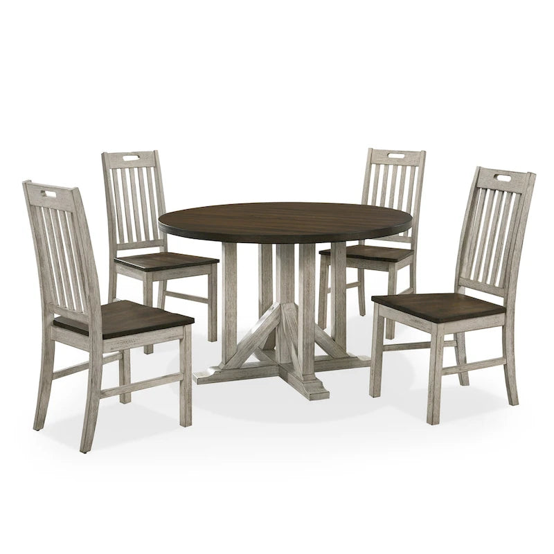 Derry Farmhouse, set da pranzo 5 pezzi in legno massello bianco antico e rovere scuro, di Furniture of America