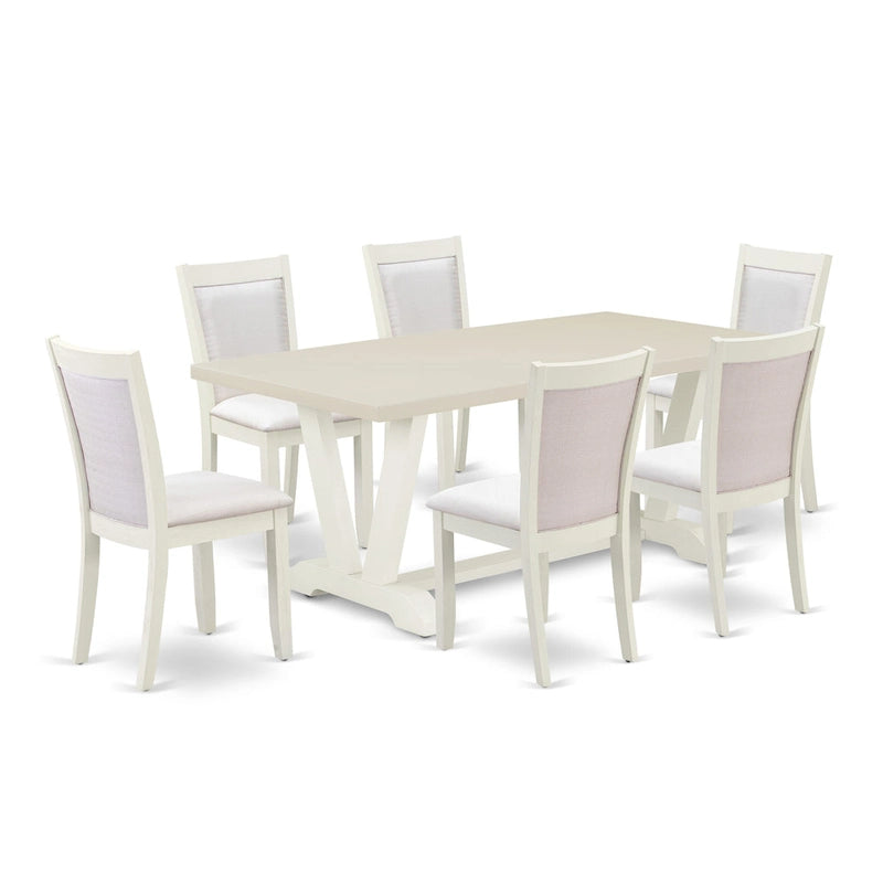 Set da tavolo da pranzo East West Furniture - un tavolo in legno e sedie Parsons in tessuto di lino crema, bianco lino (opzioni di pezzi)