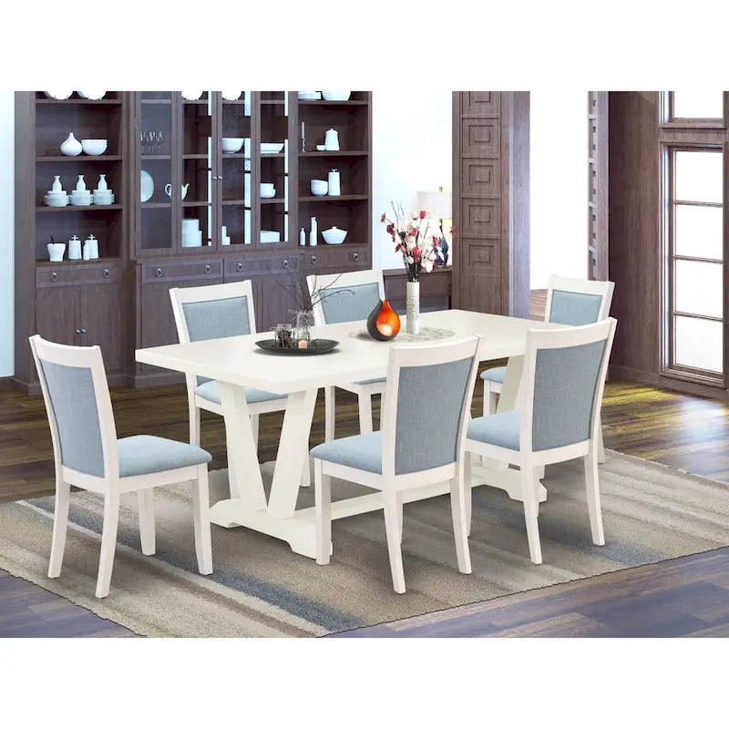 Set da tavolo da pranzo East West Furniture - un tavolo in legno e sedie Parsons in tessuto di lino crema, bianco lino (opzioni di pezzi)