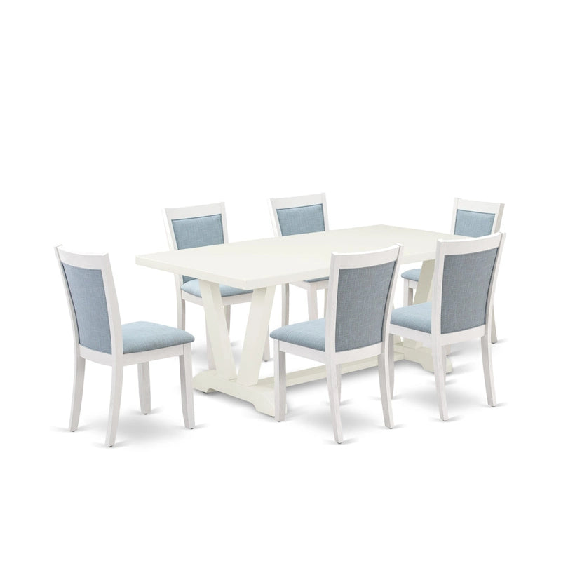Set da tavolo da pranzo East West Furniture - un tavolo in legno e sedie Parsons in tessuto di lino crema, bianco lino (opzioni di pezzi)