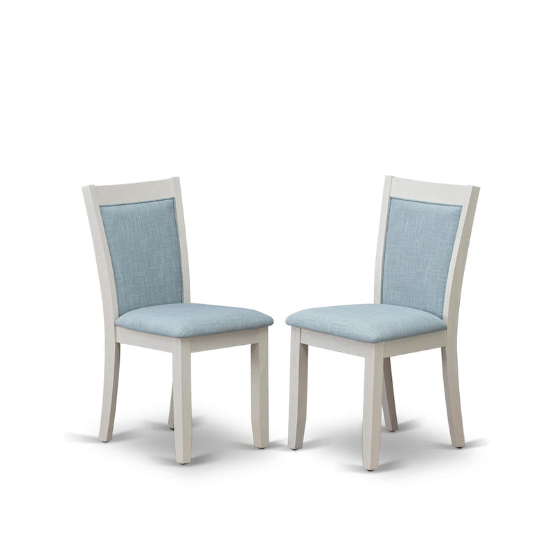 Set da tavolo da pranzo East West Furniture - un tavolo in legno e sedie Parsons in tessuto di lino crema, bianco lino (opzioni di pezzi)
