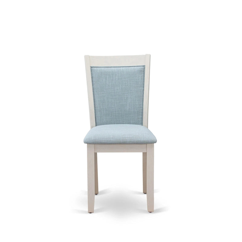 Set da tavolo da pranzo East West Furniture - un tavolo in legno e sedie Parsons in tessuto di lino crema, bianco lino (opzioni di pezzi)