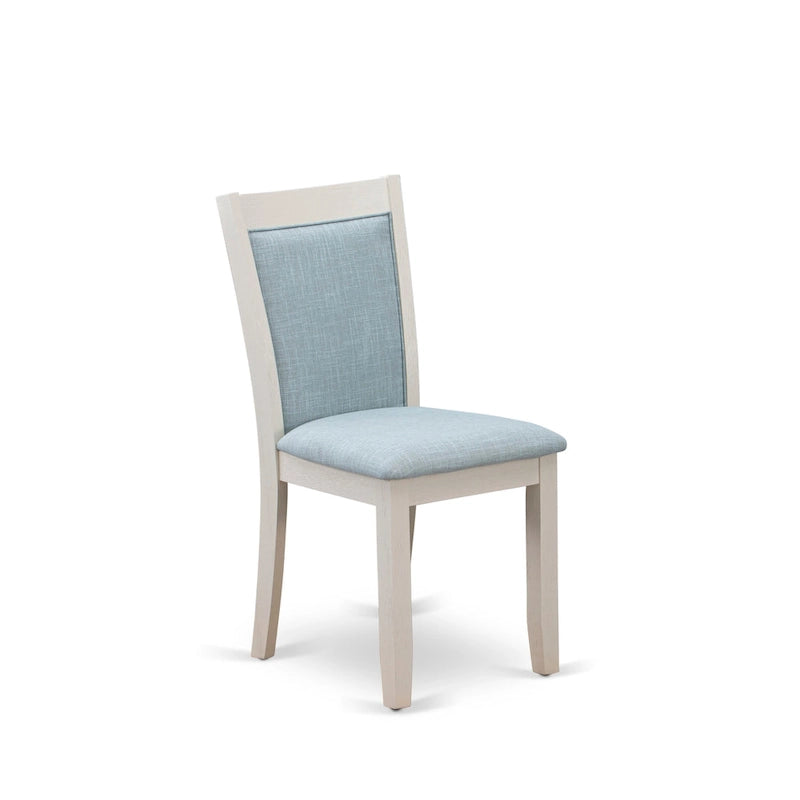 Set da tavolo da pranzo East West Furniture - un tavolo in legno e sedie Parsons in tessuto di lino crema, bianco lino (opzioni di pezzi)