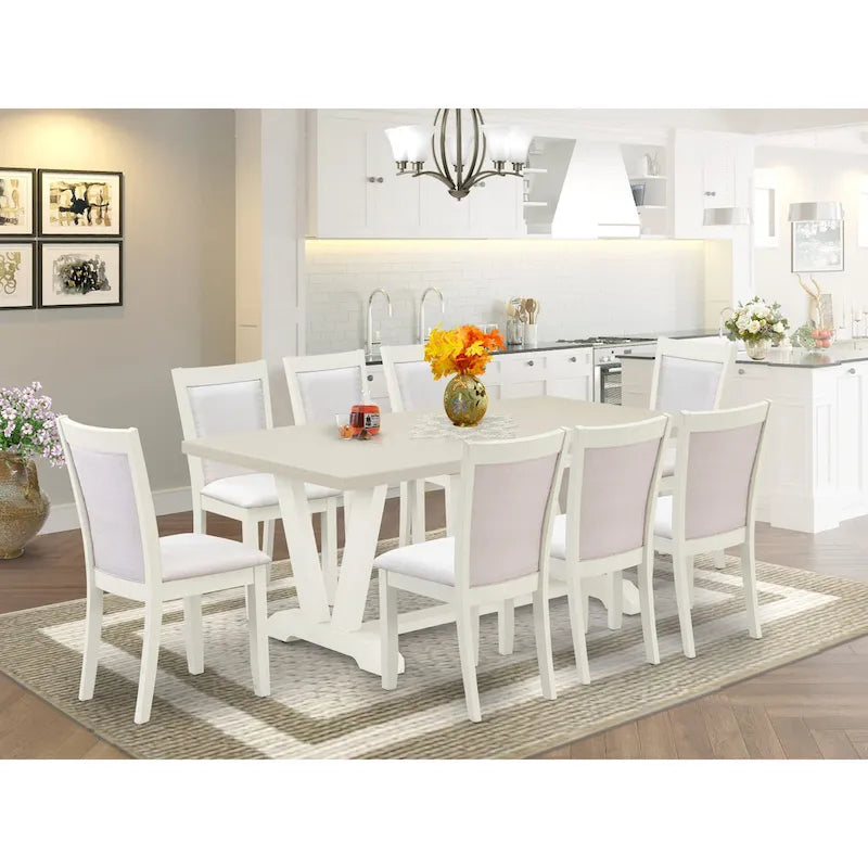 Set da tavolo da pranzo East West Furniture - un tavolo in legno e sedie Parsons in tessuto di lino crema, bianco lino (opzioni di pezzi)