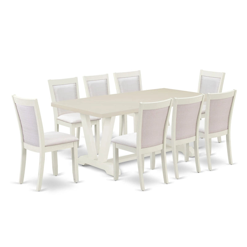 Set da tavolo da pranzo East West Furniture - un tavolo in legno e sedie Parsons in tessuto di lino crema, bianco lino (opzioni di pezzi)